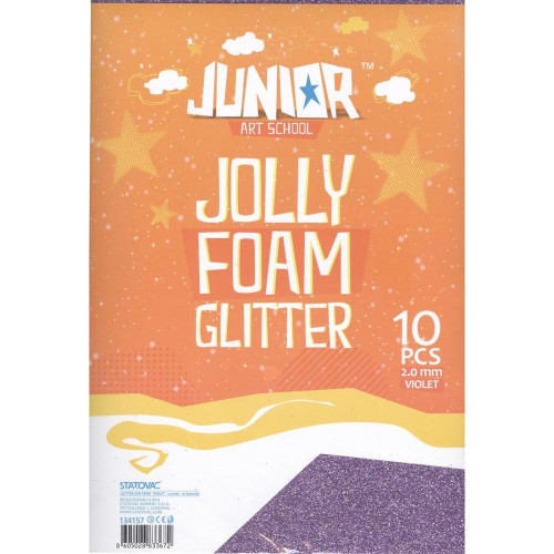 Αφρώδη Φύλλα Glitter Α4 Jolly Foam Βιολετί 10 Τμχ